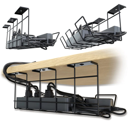 Compact Under Desk Cable Management Tray - Cable Management Cable Management Under Desk Desk Wire Management Cable Tray Under Desk Cable Organizer - (Black Set of 2x12")