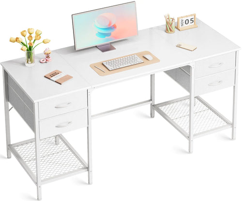 Huuger 55" Home Office Desk with 4 Storage Drawers & Mesh Shelf